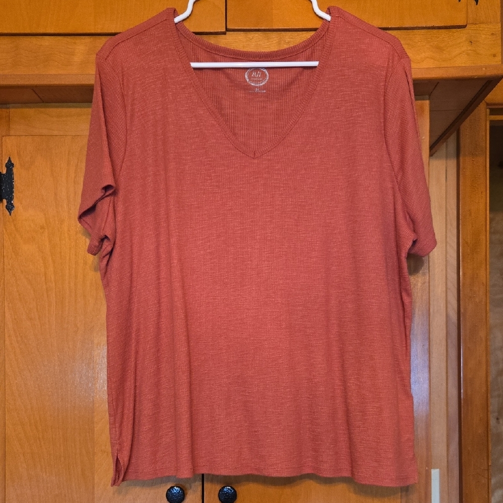 Women's Short Sleeve V-Neck Tee in Rust